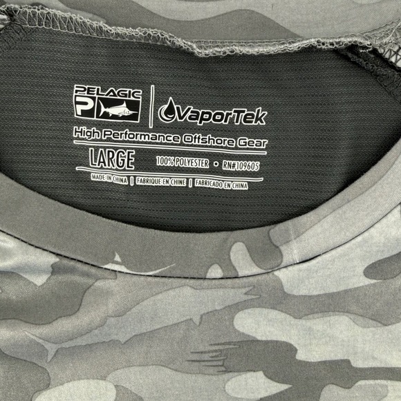 Pelagic VaporTek Mens Large Grey Camo Long Sleeve Fishing Shirt UPF 50+ UV - Picture 4 of 12